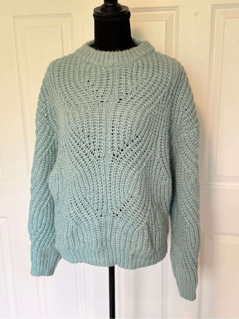 Bishop and Young Women’s Light Blue Cable Knit Sweater